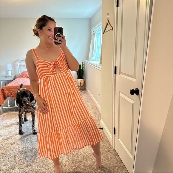 Tuckernuck Oliphant Orange White Cotton Striped Maxi Dress Large - Picture 4 of 15